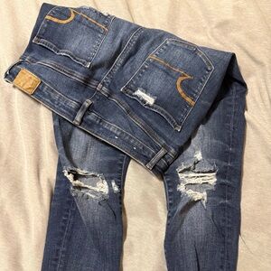 American Eagle Outfitters Dark Blue Distressed Skinny Jeans